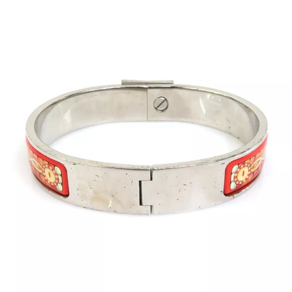 Auth HERMES Clic Clac Bangle Bracelet Silver/Orange Metal/Enamel - Picture 7 of 8